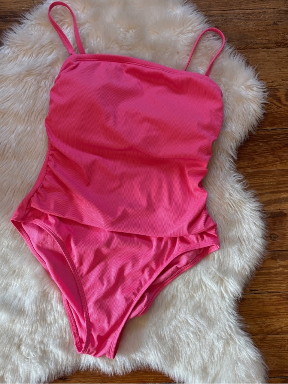 Solid Bright Pink Ruched One Piece Swimsuit